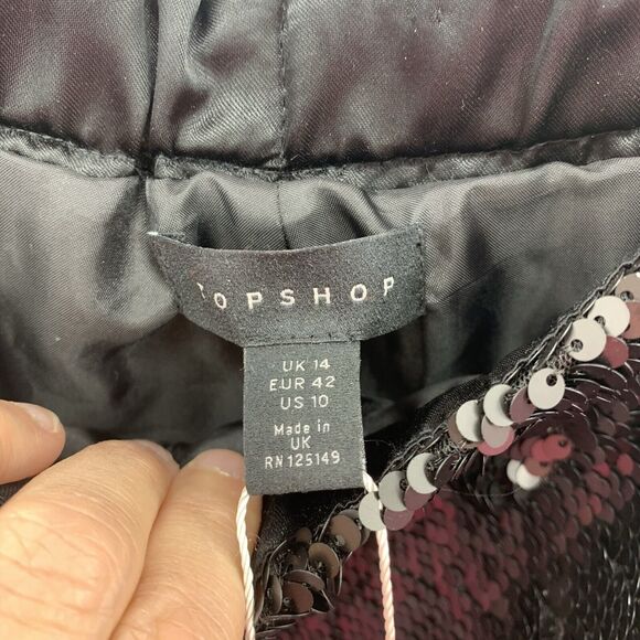 Topshop Size 10 Pants Sequin Idol Premium Black All Over Pull On Straight Leg - Picture 2 of 10